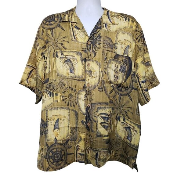 Tommy Bahama Relax Mens Silk Shirt Nautical Tiki Maritime Beach Gold Mens Large - Picture 2 of 11